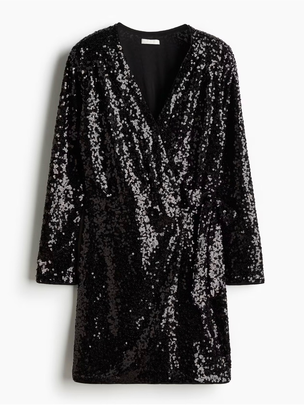 H&M Black Sequin Wrap Dress NWT | Long Sleeve Party Cocktail XL